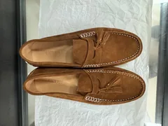 Women's suede tassel loafers, top view with cowhide leather lining