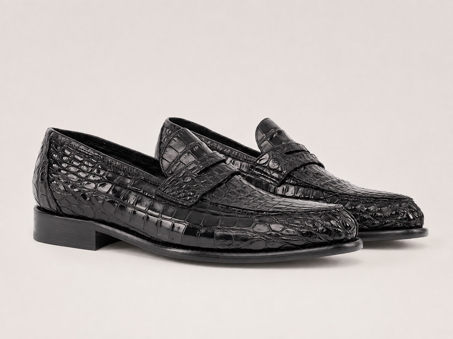 Black Crocodile Penny Loafers