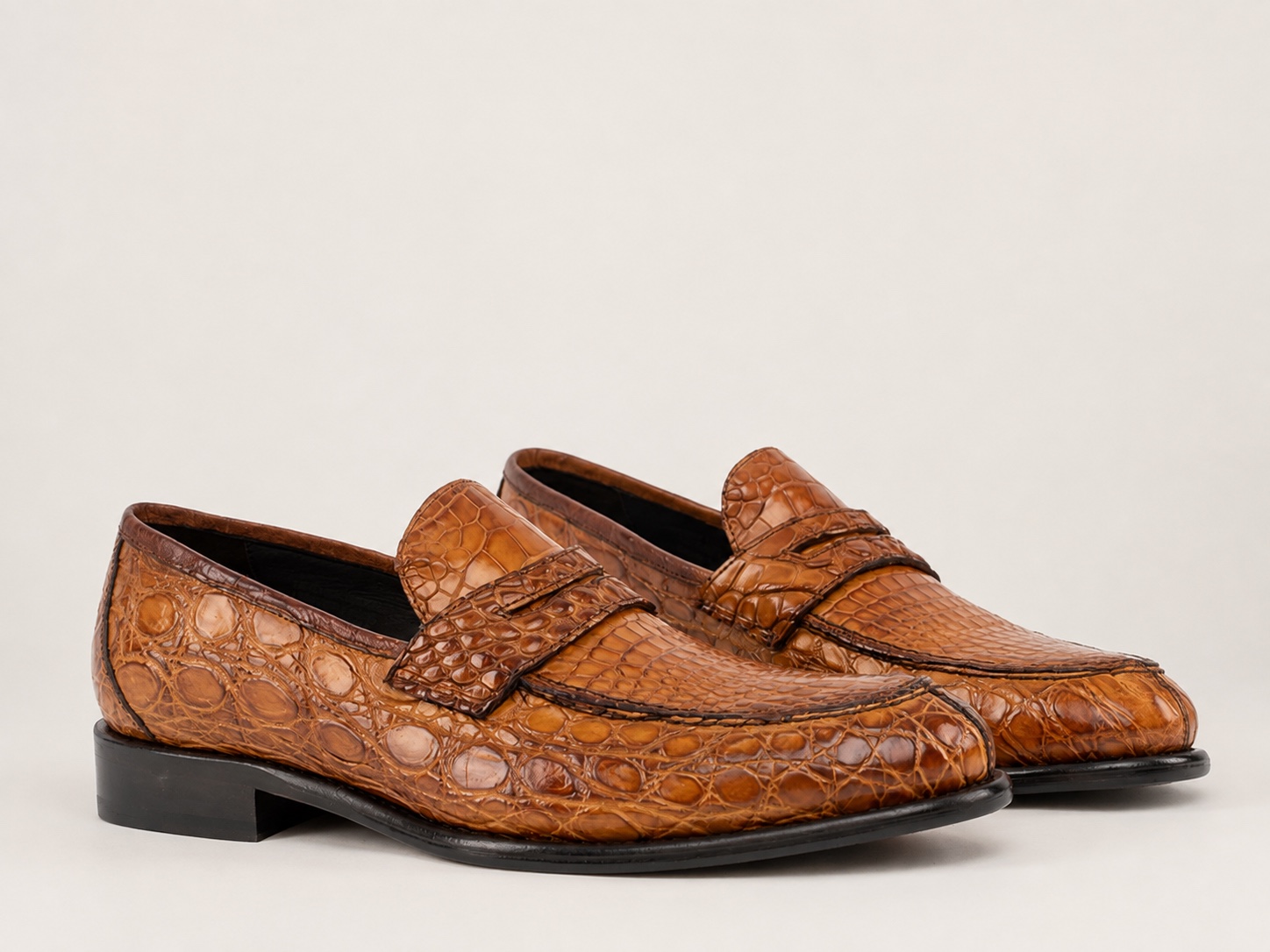 Brick Brown Crocodile Penny Loafers