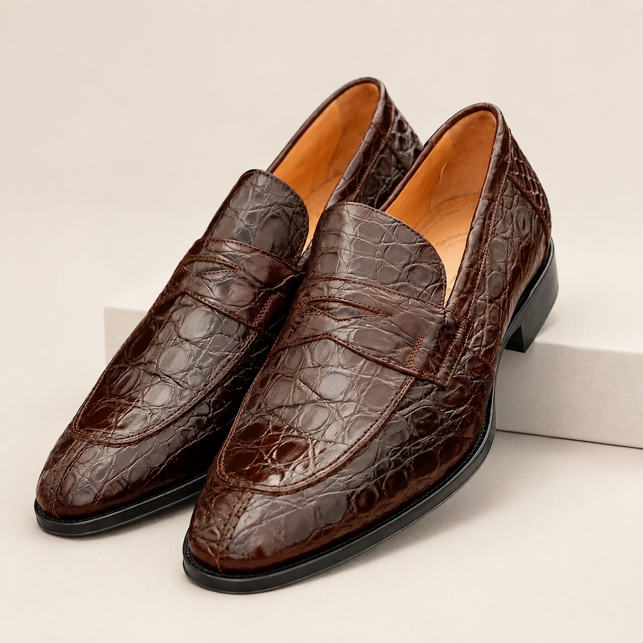 Cognac Crocodile Penny Loafer – Goodyear Welted