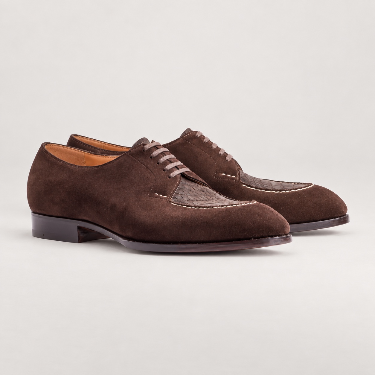 Espresso Dark Brown Alligator Panel Derby Shoes
