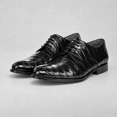 Polished Black Alligator Lace-Up Shoes
