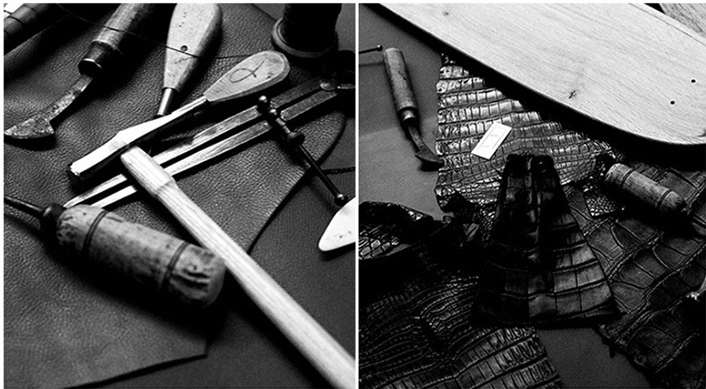 Leather craft tools and materials shown in the Marcusius workshop archive