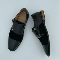 Black Leather & Suede Double Monk Strap Loafers image 2