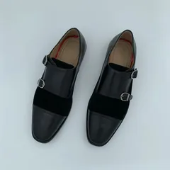Black Leather & Suede Double Monk Strap Loafers image 3