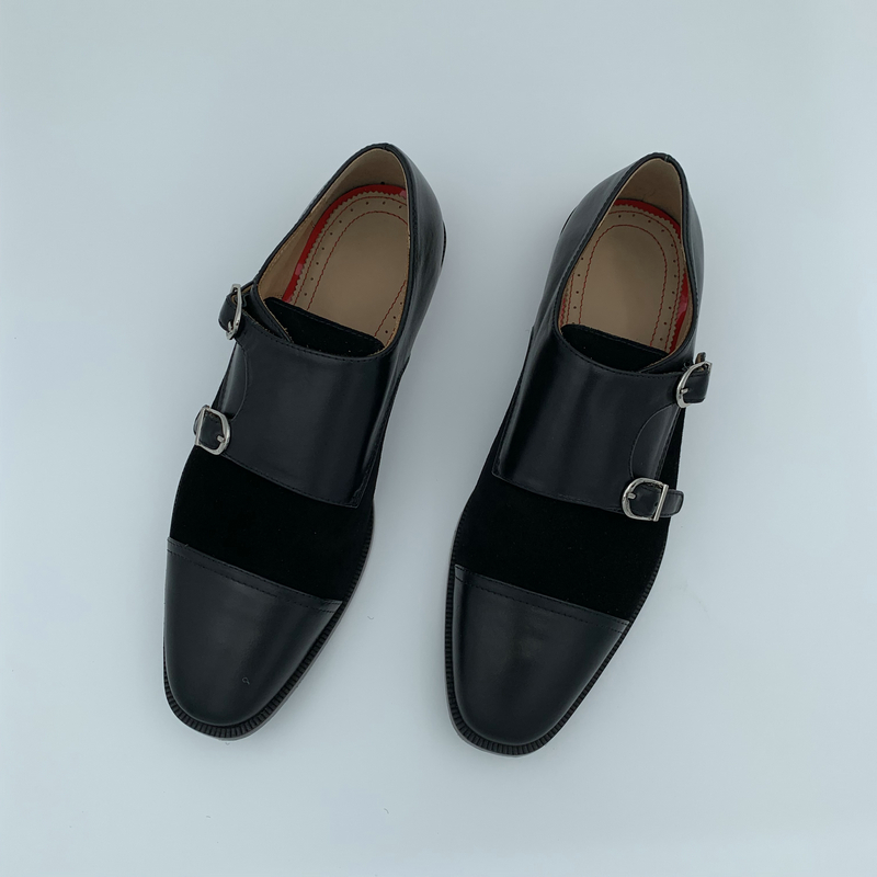 Black Leather & Suede Double Monk Strap Loafers image 3