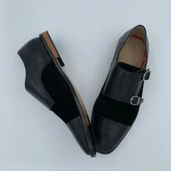 Black Leather & Suede Double Monk Strap Loafers image 5