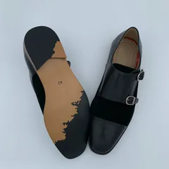 Black Leather & Suede Double Monk Strap Loafers image 6