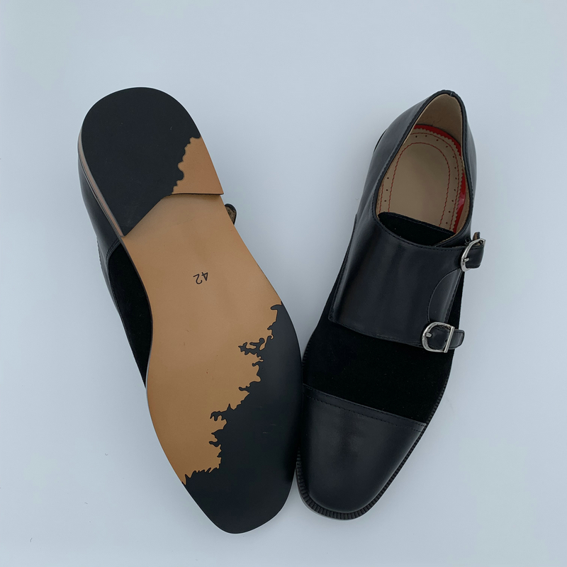 Black Leather & Suede Double Monk Strap Loafers image 6