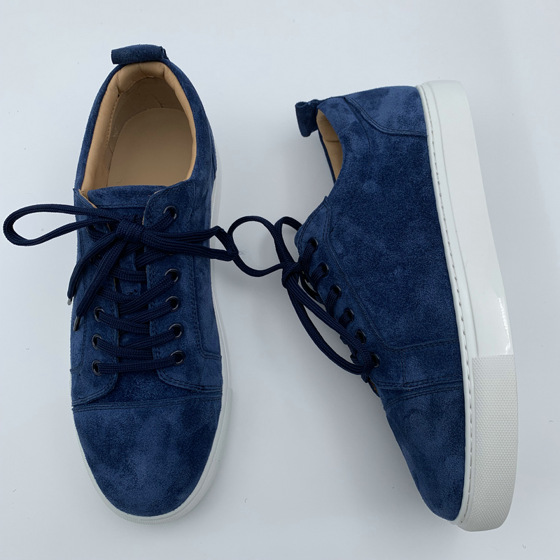 Navy Suede Trainers with White Sole image 5