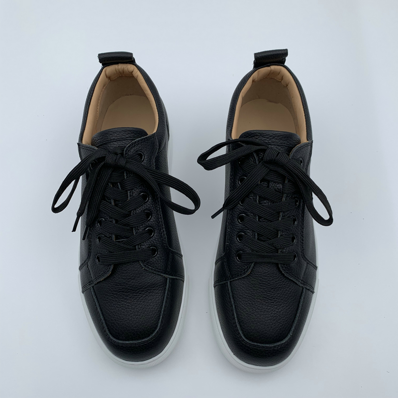 Black Leather White Sole Trainers image 2