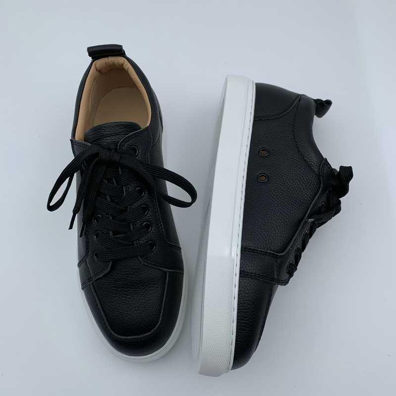 Black Leather White Sole Trainers image 3