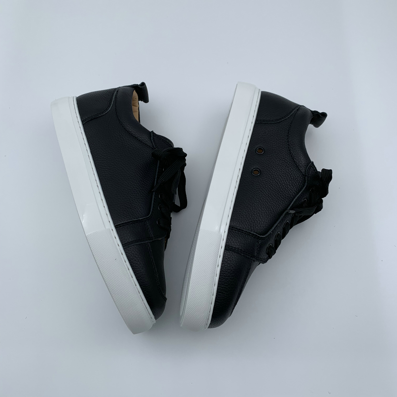 Black Leather White Sole Trainers image 4