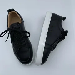 Black Leather White Sole Trainers image 5