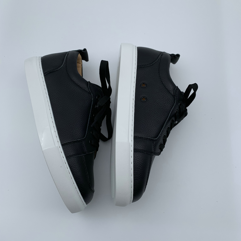 Black Leather White Sole Trainers image 6