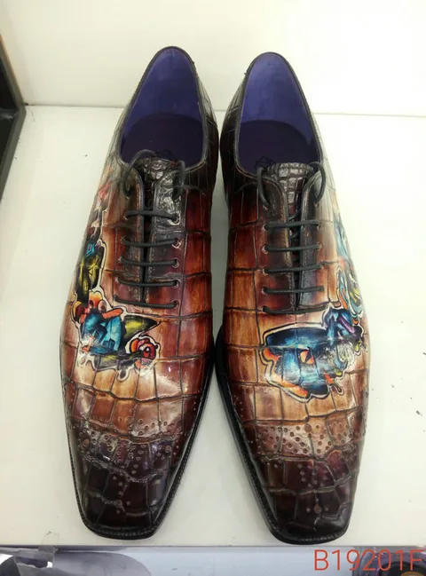 Luxury Painted Men Alligator Handmade Shoes