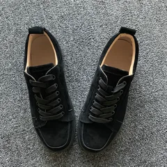 Black Suede Leather Trainer Flats Shoes image 1