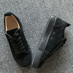 Black Suede Leather Trainer Flats Shoes image 2