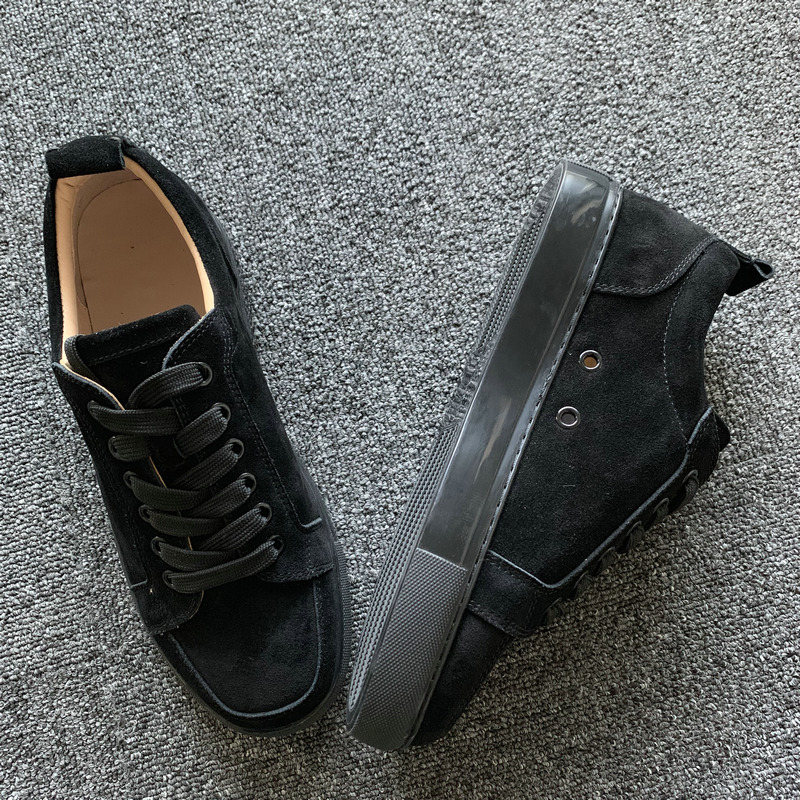 Black Suede Leather Trainer Flats Shoes