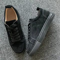 Black Suede Leather Trainer Flats Shoes image 3