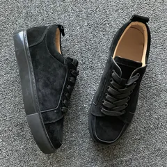 Black Suede Leather Trainer Flats Shoes image 4