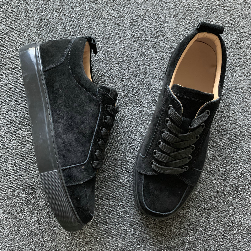 Black Suede Leather Trainer Flats Shoes image 4