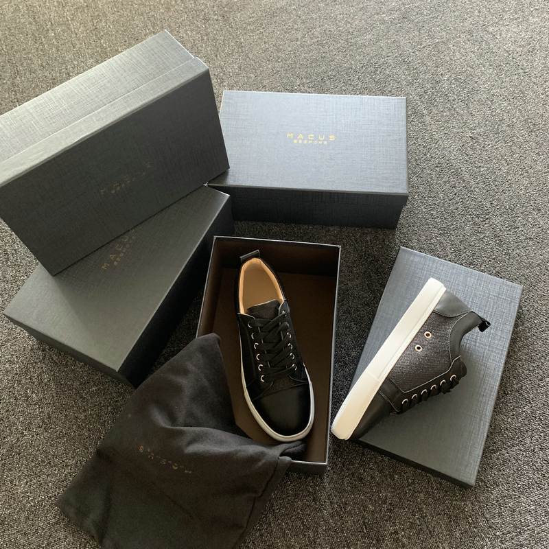Black Leather Mesh Panel Trainers