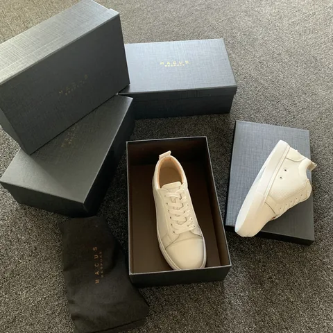 White Leather Mesh Panel Trainers