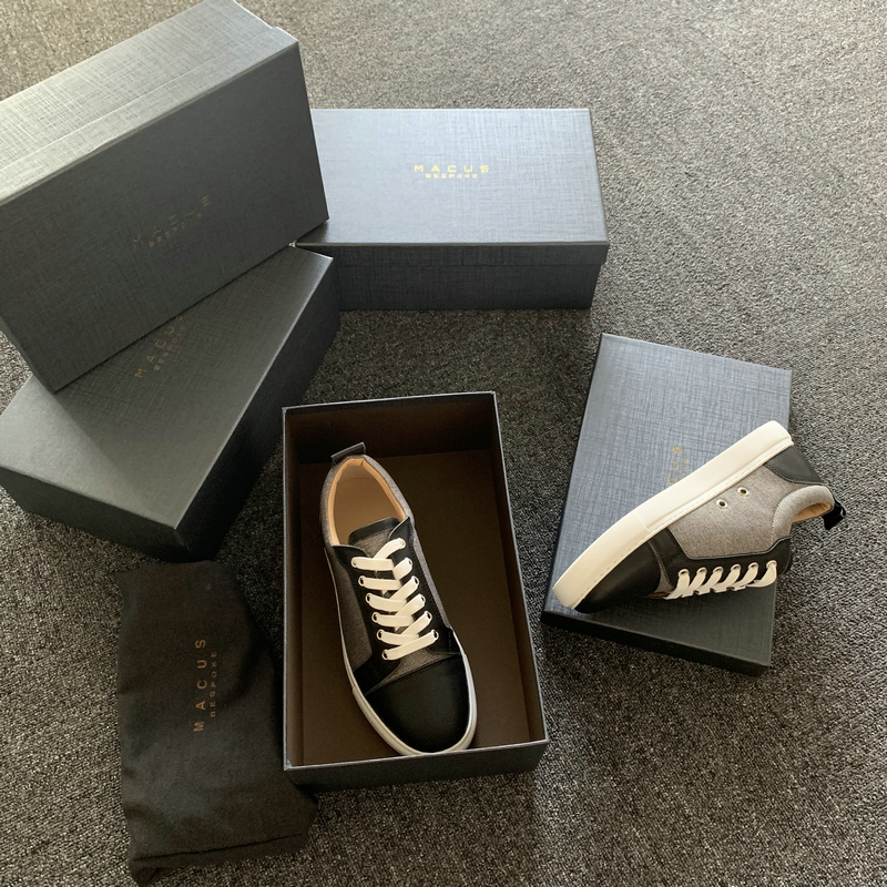 Black Leather Fabric Trainers image 7