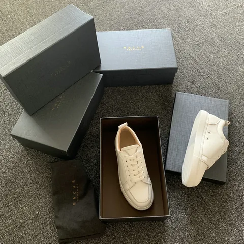 Custom Casual Mens White Leather Trainers