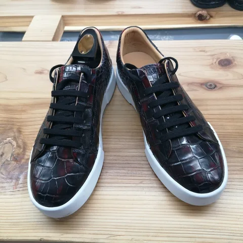 Alligator Skin Lace Up Sneaker Shoes Burgundy