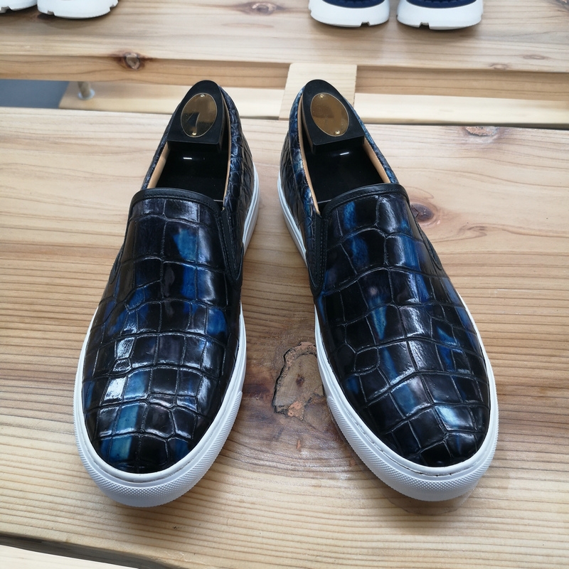 Alligator Skin Casual Slip On Shoes Black
