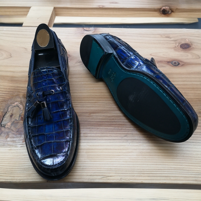 Alligator Skin Casual Slip On Shoes Blue