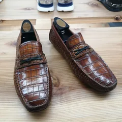 Alligator Leather Slip-On Leather Lined Loafer Tan image 1