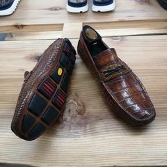 Alligator Leather Slip-On Leather Lined Loafer Tan image 3