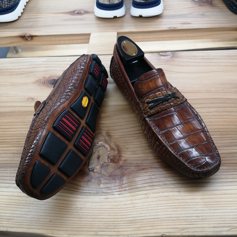 Alligator Leather Slip-On Leather Lined Loafer Tan image 3