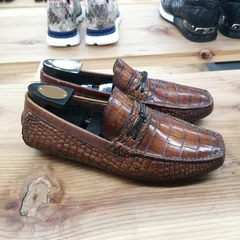 Alligator Leather Slip-On Leather Lined Loafer Tan image 5