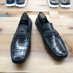 Alligator Leather Slip-On Leather Lined Loafer Black image 1