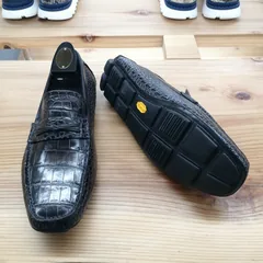 Alligator Leather Slip-On Leather Lined Loafer Black image 2