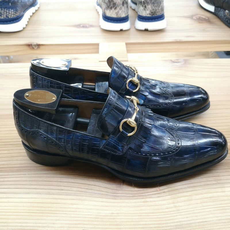 Alligator Bit Slip on Loafers Slip-on Shoes Dark Blue image 4