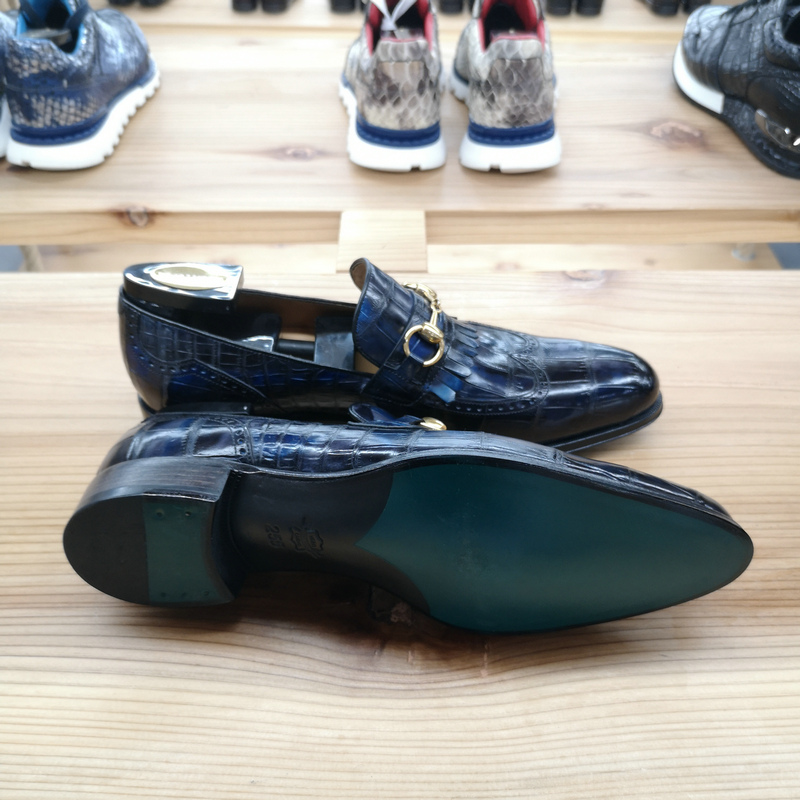 Alligator Bit Slip on Loafers Slip-on Shoes Dark Blue image 8