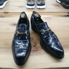 Alligator Bit Slip on Loafers Slip-on Shoes Dark Blue image 1
