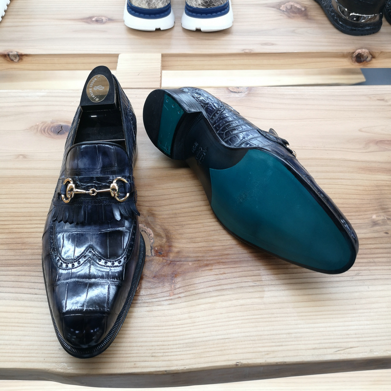 Alligator Bit Slip on Loafers Slip-on Shoes Dark Blue image 6