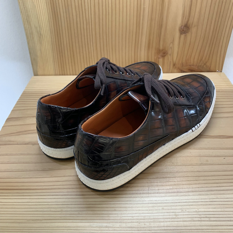 Alligator Genuine Leather Men Sneakers Brown image 5