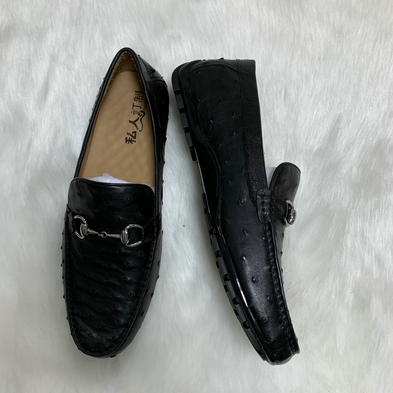 Full Grain Leather Ostrich Patent Loafers Shoes For Men image 2
