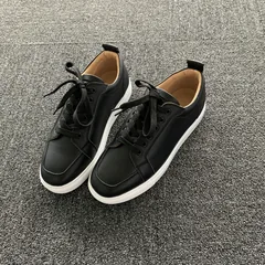 Black Leather White Sole Trainers image 1