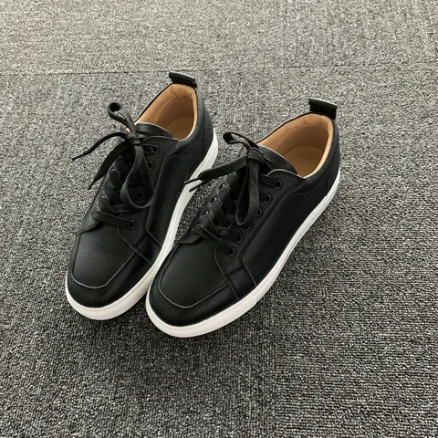 Black Leather White Sole Trainers