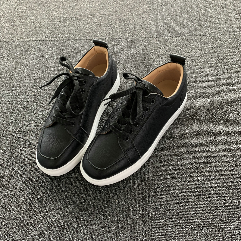 Black Leather White Sole Trainers