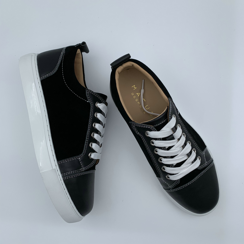 Black Leather & Suede Panel Trainers image 6