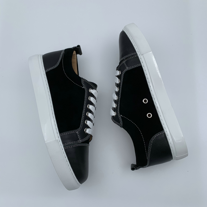 Black Leather & Suede Panel Trainers image 7